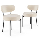 JHK Ergonomic Round Dining Chairs Set of 2 Plush Fabric Kitchen Chairs with Curved Backres