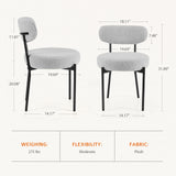 JHK Ergonomic Round Dining Chairs Set of 2 Plush Fabric Kitchen Chairs with Curved Backres