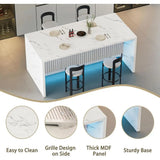 Large 70.9 LED Marble Dining Table for 4-6, Suitable for Kitchen, Dining, Living Room in White with Grille Design