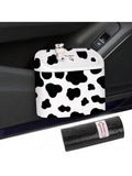Car Cow Print Trash Can With Lid And Bag Roll Waterproof Auto Garbage Organizer For Vehicle