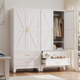 Metal Wardrobe Cabinet with Hanging Rod,71" Armoire Wardrobe Closet with Adjustable Shelves,Farmhouse Steel