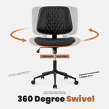 JHK Ergonomic Armless Office Chair Adjustable Height PU Leather Desk Seating with 360 Swivel and Rocking