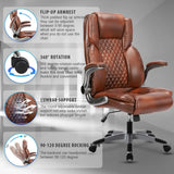 Brown Leather Office Chair with Flip up Arms, High Back Ergonomic Executive Office Chairs