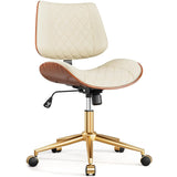 Home Office Desk Chair with Swivel Wheels, Modern PU Leather Armless Office Chair