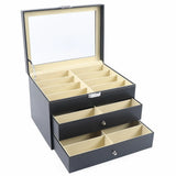PU Leather Sunglasses Display Box Glass Window Jewelry Organizer