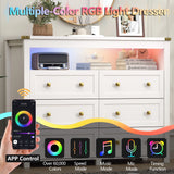 6 Drawer Dresser with Lights and Open Space for Bedroom, Wood Dressers