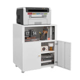 Printer Stand with Storage, Copier Printer Cabinet with 2 Doors Mobile Metal File Cabinet with Open Storage Shelf for Letter/Leg