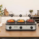 Triple Slow Cooker, Buffet Server and Food Warmer, Small Mini Pot with 3 Adjustable Temp