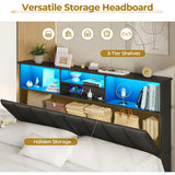 Wooden Bed Frame with Charging Station, Storage Drawers and LED Lights