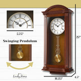 Silent Battery Powered Wooden Grandfather Wall Clock Pendulum Large