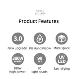 NEW 90LEDS UV LED Lamp For Nail Manicure 380W Professional Gel Polish Drying Lamps With Hand Pillow