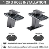 Waterfall Bathroom Sink Faucet, Matte Black Single Hole Vanity Faucet with Metal Pop Up Drain and Supply Line