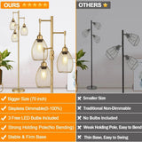 Dimmable Floor Lamp, 70in Tall, 3 Teardrop Cage Heads, 800 Lumens LED Bulbs