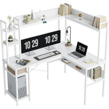 L Shaped Gaming Desk with Hutch, 60" Corner Computer Desk with Storage Shelves