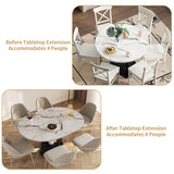 Extendable Dining Table 43"-59" for 4-6, White Faux Marble Round Kitchen Dining Room Table