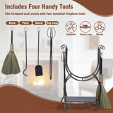 Metal Firewood Rack Set with 4 Fireplace Tools Fireside Wood Storage Organizer