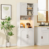 Kitchen Pantry Cabinet with RGB Light, Tall Kitchen Hutch Bar Cabinet with Microwave Stand
