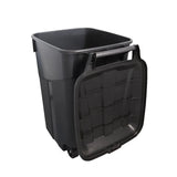 45 Gallon Wheeled Heavy Duty Plastic Garbage Can with Attached Lid for Outdoor Indoor Use, Black,