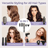 6-in-1 Multifunctional Hot Air Comb, Interchangeable Brush Head, Negative Ion Hair Dryer Brush and Styler, 110,000 Inorganic Electric Brush with High Speed, Frizzless Hot Air Quick Drying, Professional