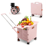 55L Foldable Utility Cart Folding Shopping Cart with Magnetic Lid Telescopic Handle Wear-Resistant 360°Wheel