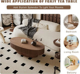 Modern Oval Coffee Table with Storage, Walnut Finish, Fluted Design