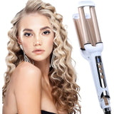 Crimper Hair Iron Ceramic 3 Barrel Curling Iron 0.6 inch 16mm Instant Curls Hair Crimper Waver Champagne