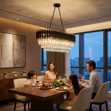 Modern Black & Gold Crystal Chandelier, 3-Tier K9 Oval Crystal Chandelier for Kitchen
