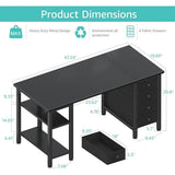 Gaming Desk with 4 abric Ders & Storage Shelves, 47 inch Computer Writing Work Study Desk
