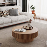 Round Wooden Coffee Table with Storage Shelf for Living Room Apartment