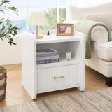 Fluted Wood Nightstand with Charger Station & Drawer For Home Office Sofa Customized