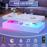 47” High-Glossy LED Coffee Table with 2 Sliding Drawers, Living Room