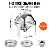 SucceBuy Roll Top Chafing Dish Buffet Set 6 Qt 2 Pack Stainless Steel Chafer with 2 Full Size Pans