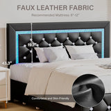 Queen Bed Frame w/LED Lights, Modern Platform Bed w/Diamond Headboard