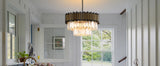 Modern Crystal Chandelier 12-Light Black for Dining Room Living Room Round  Ceiling