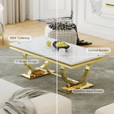 Elegant Gold and White Marble Coffee Table for Living Room and Foyer