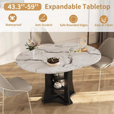 Extendable Dining Table 43"-59" for 4-6, White Faux Marble Round Kitchen Dining Room Table