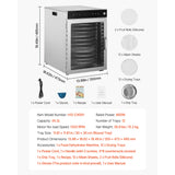 SucceBuy Rotary Food Dehydrator Machine 12 Stainless Steel Trays 800W with Adjustable Temperature & 24-Hour Timer for Jerky Meat