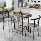 JUMMICO 3-Piece Wooden Round Table & Chair Set, Space Saving Kitchen Breakfast Nook Wood Grain Tabletop with Metal Frame
