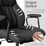 Black Leather Office Desk Chair with Wheels and Arms, Height Adjustable,