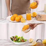 Citrus Juicer Manual Hand Squeezer with Built-in Measuring Cup and Strainer, 8OZ Yellow