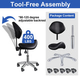 Ergonomic Rolling Saddle Chair Height Adjustable with Wheels and Backrest, Professiona