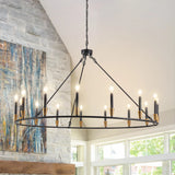 15-Lights ﻿ American Wrought Iron Circular Pendant Light Round Black Chandelier Lamp