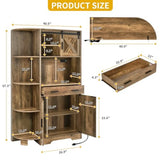 67.3 Farmhouse Kitchen Pantry Storage Cabinet with Power Outlet Freestanding Hutch
