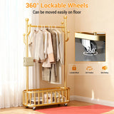 Clothes Rail Movable Clothes Hanging Coat Rack with Storage Basket