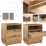 Oak Nightstand with 2 Drawers and Open Shelf, 23.75W x 26.75H x 16D