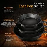 3-Piece Cast Iron Skillet Set – Pre-Seasoned Chefs Pans for Oven, Stove, Grill