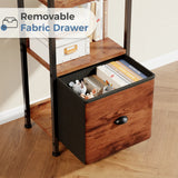JHK Wood 5 Tier Bookshelf with 1 Fabric Drawer Multi-Functional Display Standing Shelf for Books