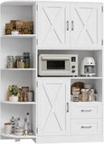 Standalone Farmhouse-Style Kitchen Pantry Cabinet with Hutch, Doored & Shelves