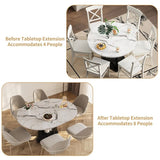 Extendable Dining Table 43"-59" for 4-6, White Faux Marble Round Kitchen Dining Room Table