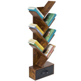 MCQ 7-Tier Tree Bookshelf with Drawer 43IN Wooden Narrow Slim Corner Bookshelf for Small Spaces